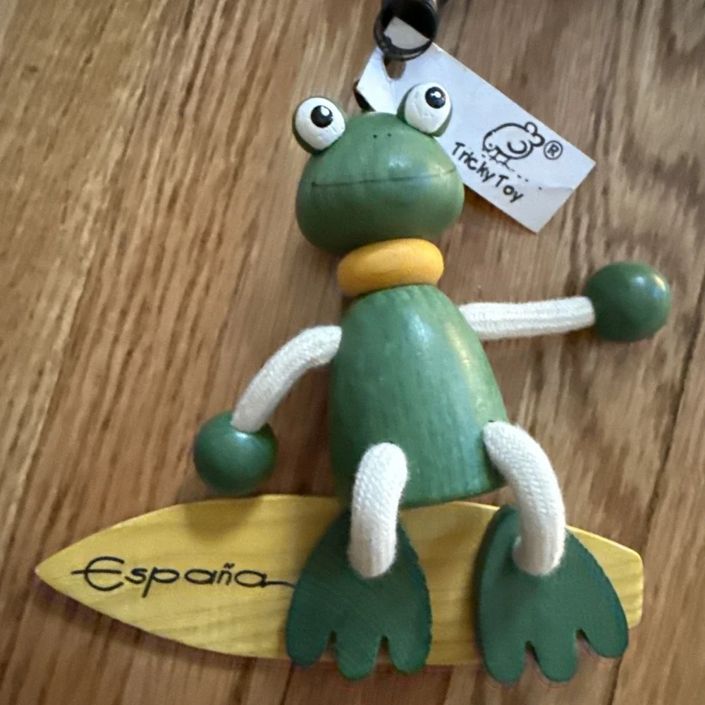 Kathe Wohlfahrt Wood Surfing Frog On Hanging Spring Bouncy Fun 
